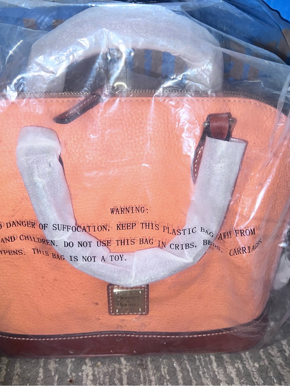 Dooney & Bourke Orange Leather Satchel with Brown Trim